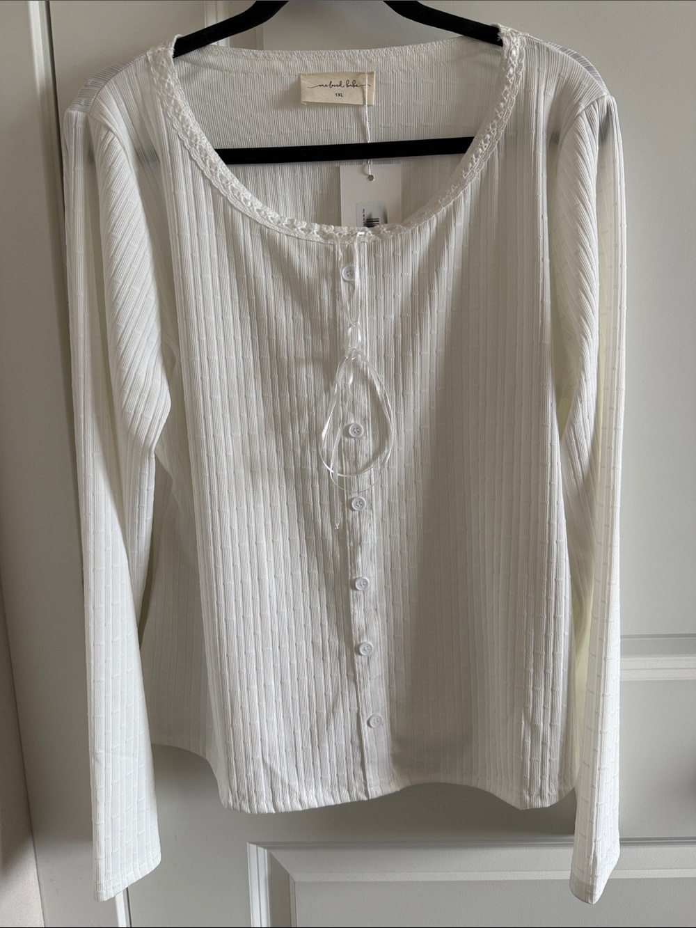 Eberjey Cream Ribbed Long-Sleeve Button-Front Top